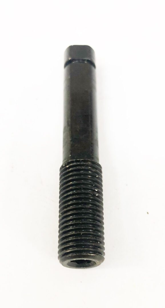A black metal pole with a nut and screw.