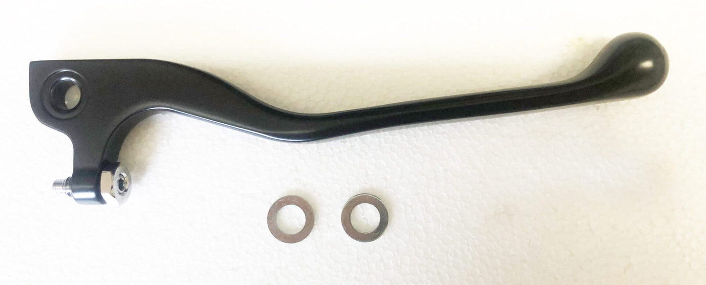 A pair of black handles and two metal washers.