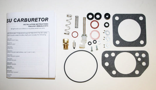 A kit with all the parts needed to repair an old carburetor.