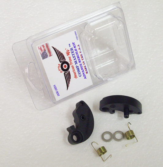 A pair of black motorcycle brake pads in plastic case.