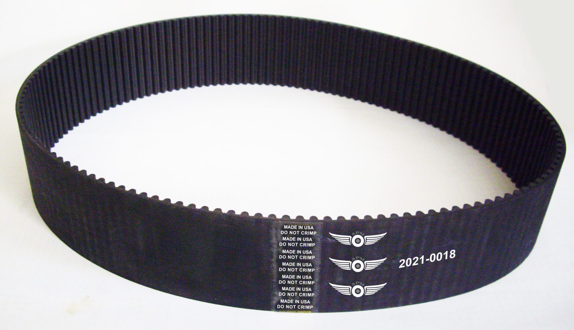 A belt with four rows of words on it.