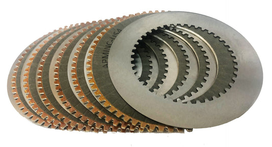 A group of different types of clutches and plates.
