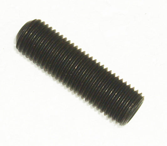 A black metal threaded rod with a long end.