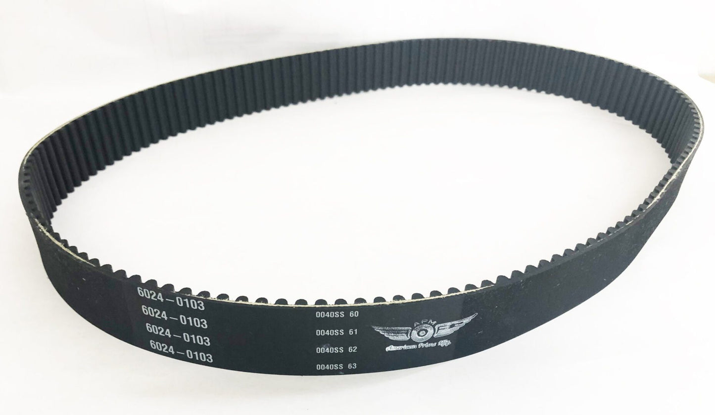 A close up of the belt on a motorcycle