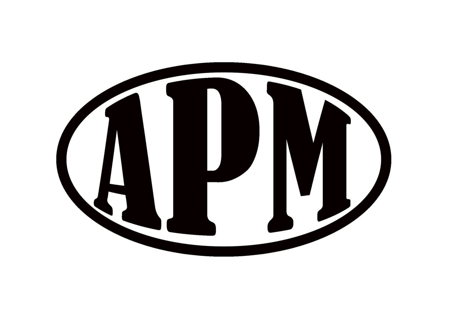 A black and white image of the apm logo.